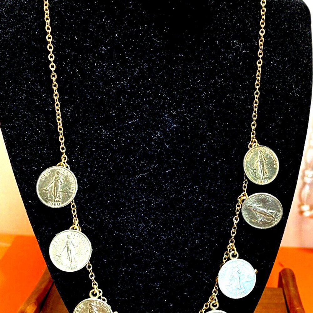 1960 Philippines Guess Coin Necklace Pendant 10 Centavos Real Coins - Rare Find